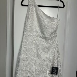 Lulus One Shoulder White Sequin Dress